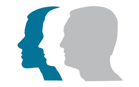Three side profile cutouts of male heads